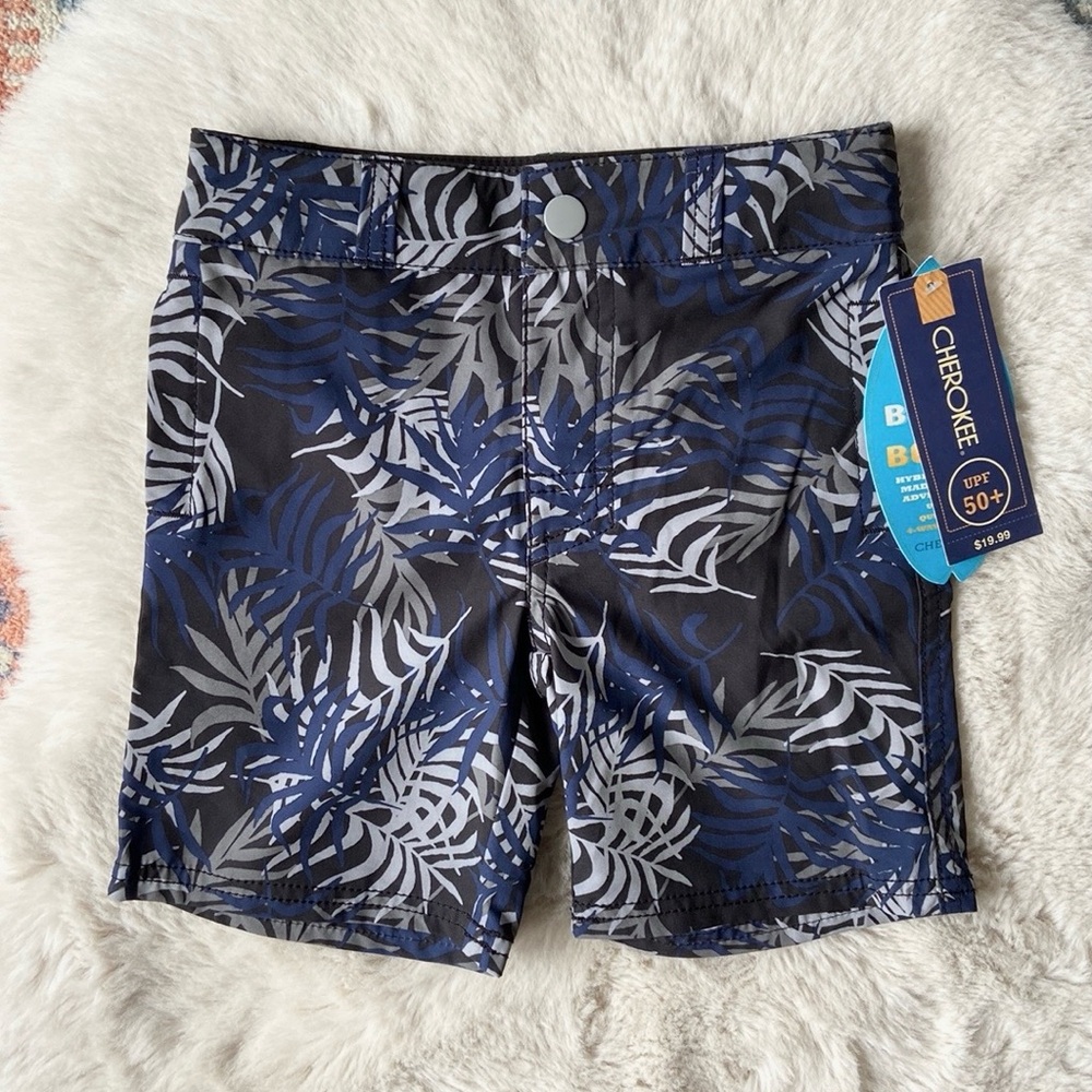 Cherokee x Target boys hybrid short board navy blue palm print swim trunk kids 4